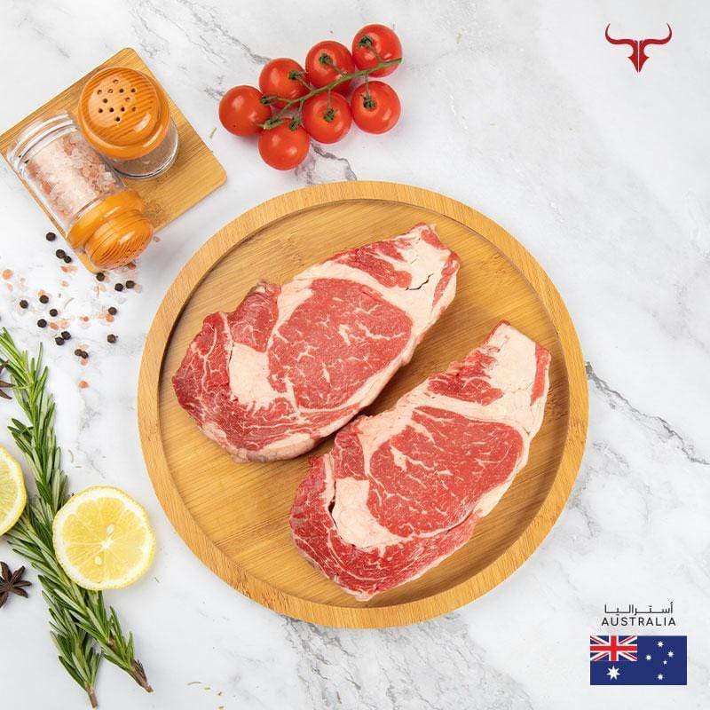 Muscat Livestock Australian Black Angus Beef 2 steaks of 250gm each AUS Grain-Fed Black Angus Beef Ribeye Steak MB2+