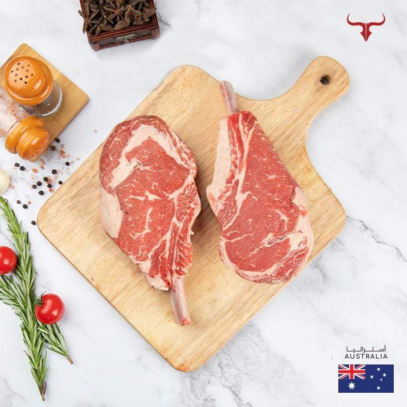 Muscat Livestock Australian Black Angus Beef 500gm 2 Steaks of AUS Grain-Fed Black Angus Beef Bone-in Ribeye Steak MB2+