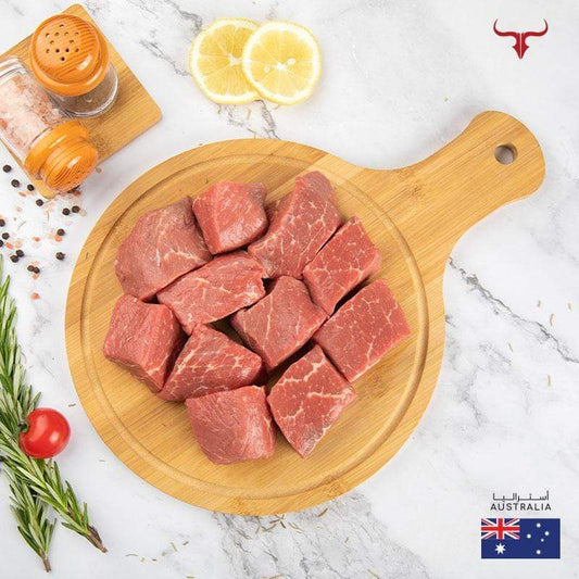 Muscat Livestock Australian Black Angus Beef 500GM AUS Grain-Fed Black Angus Beef Boneless Cubes Low Fat 500gm