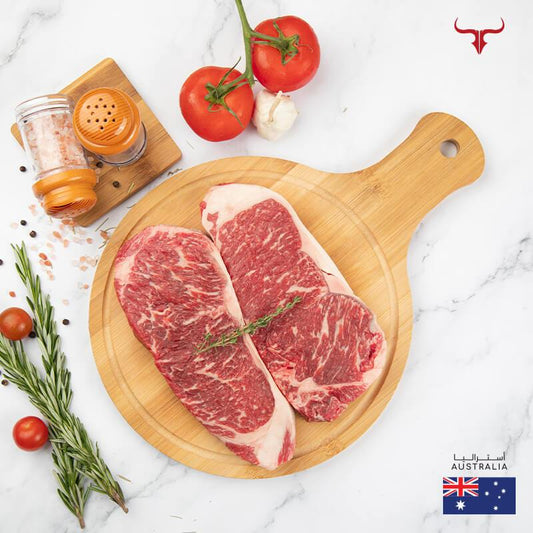 Muscat Livestock Australian Wagyu Beef 2 steaks of 250gm AUS 350 Days Grain-Fed Wagyu Beef Striploin Steak MB 4/5