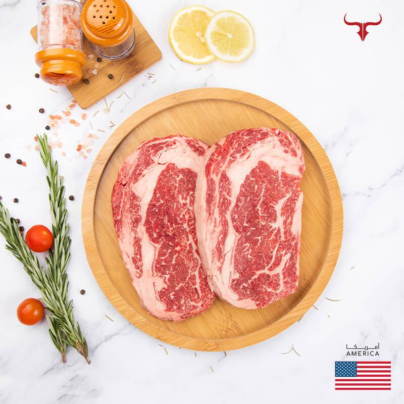 Muscat Livestock US Choice Beef 2 steaks of 250gm each US Choice Black Angus Beef Ribeye Steak MB2+